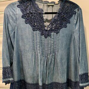 Anthropologie Holding Horses denim top in size L